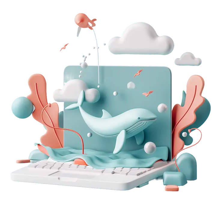 Illustration of a whale on top of a laptop