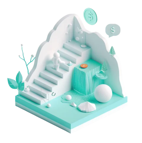 3D illustration of a person going down stairs