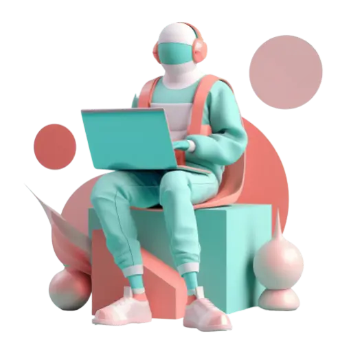 3D illustration of a boy sitting using a laptop