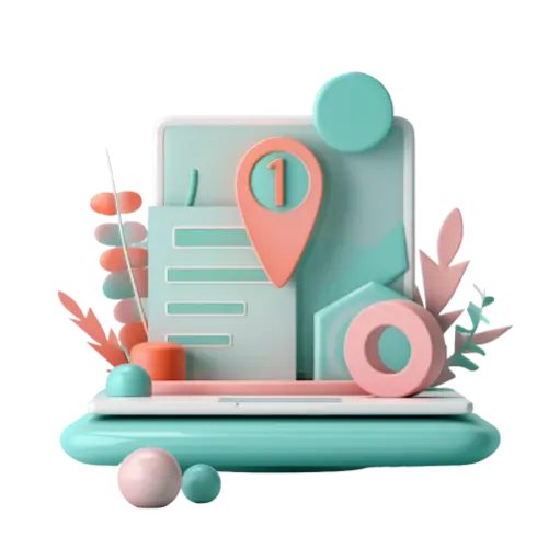 3D illustration of a laptop with icons on top