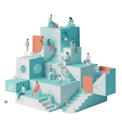 3D illustration of people on square stairs