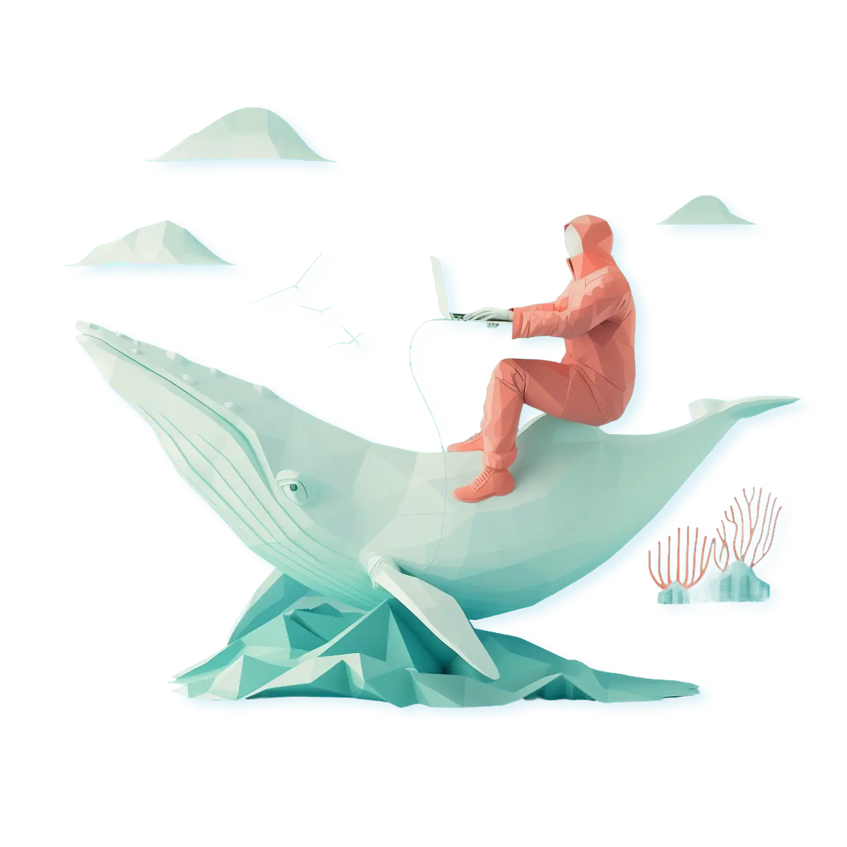 3D illustration of a green boy sitting at a computer