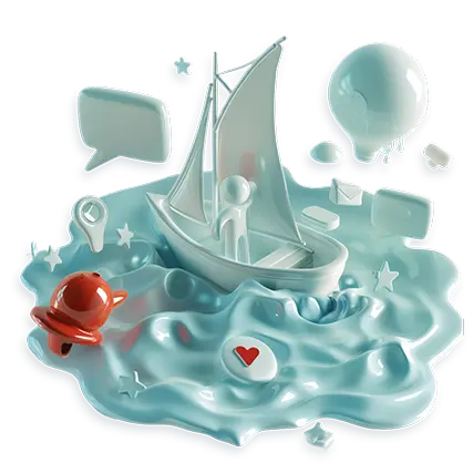 A person sailing in a boat on a green sea